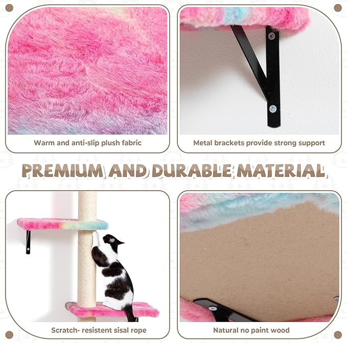 COZIWOW Cat Wall Shelves, Wall-Mounted Cat Climber Set of 5, Floating Cat Perches, Hanging Cat Beds, Modern Cat Furniture for Large Cats or Kitty (Colorful)