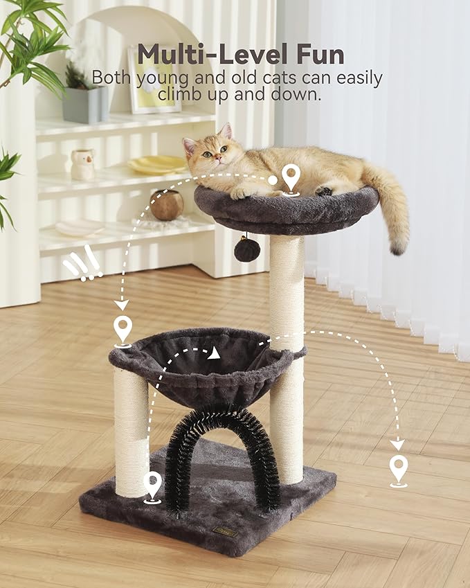 HOOPET Cat Tree Tower for Indoor Cats,27.8 Inches Multi-Level Cat Tree with Scratching Posts Plush Basket & Perch for Play Rest, Cat Activity Tree with Dangling Ball for Kittens/Small Cats…