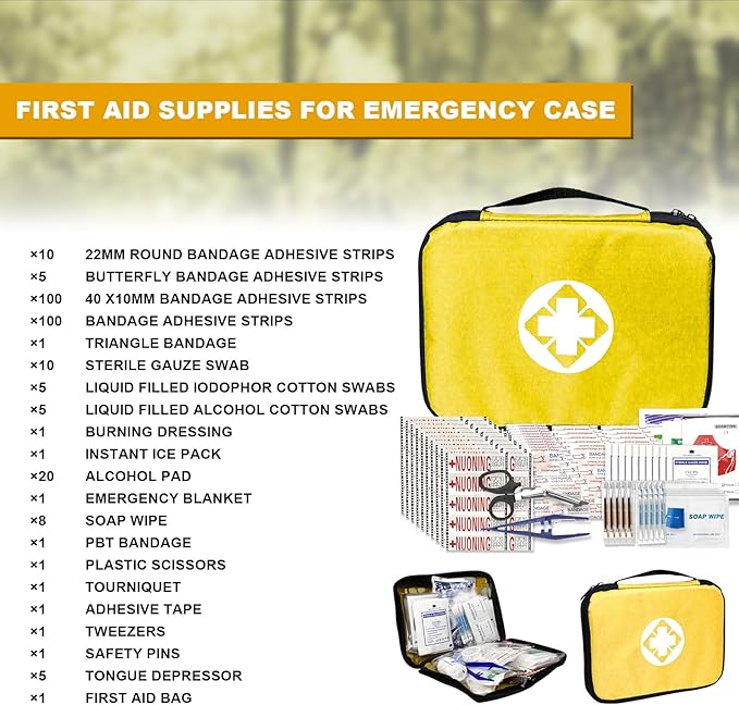 300Piece Small First Aid Kit Refill Supplies for Travel Mini Caming Emergency First Aid Kits Hiking Survival Essential Set for Outdoor Adventure, Yellow 1st Aid