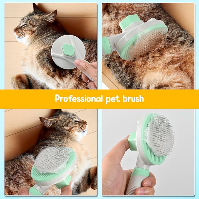 3PCS Grooming Kit: Self-Cleaning Slicker Brush, Nail Clipper & File for Indoor Cats and Dogs (Pink)