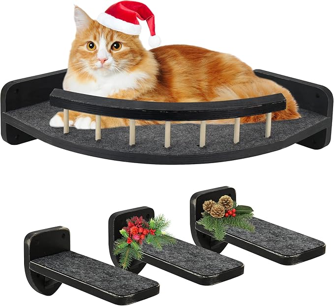 Cat Wall Furniture Cat Wall Shelves, Cat Shelves and Perches for Wall with 3 Cat Wall Steps, Cat Climbing Shelf, Cat Scratching Post Wall Cat Shelves for Indoor with Plush Covered, Cat Gift