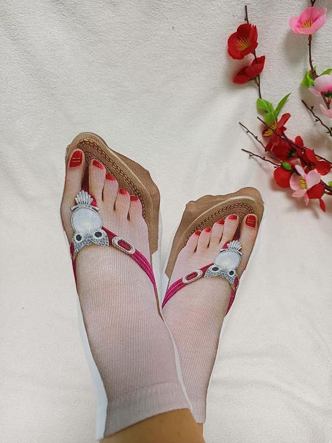 3D Manicure Print Socks Funny Flip Flop Socks 3D Pattern Socks Sandal Socks Low Cut Ankle Silly Socks- A Gag Gift