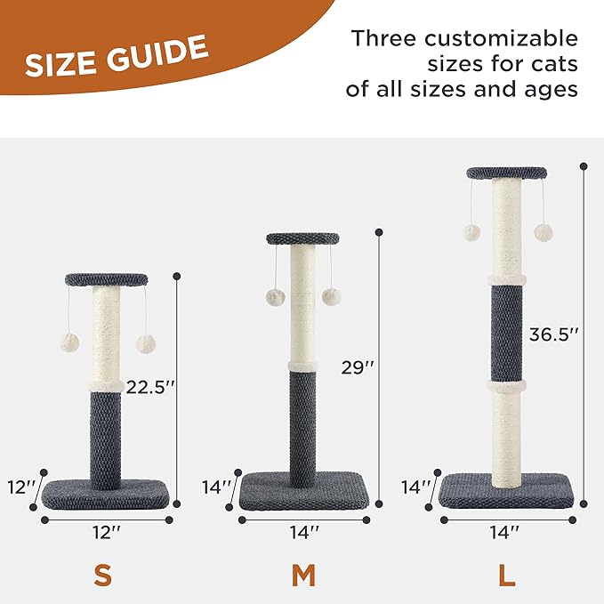 Lesure Cat Scratching Post for Indoor Cats - Highly Resistant Carpet Scratch Posts, Premium Sisal Rope Scratch Posts for Kittens, Sturdy Small Cat Scratch Pole with Hanging Ball, Grey(22.5 inch)