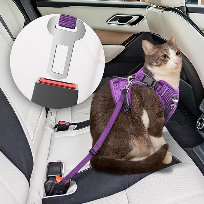 Cat Harness and Leash for Walking, The Upgrade Can be Adjusted in Four Directions and Breathable Cat Harness for Anti Escape That can be Fitted and Positioned, Reflective Strips Harness, Purple,XS