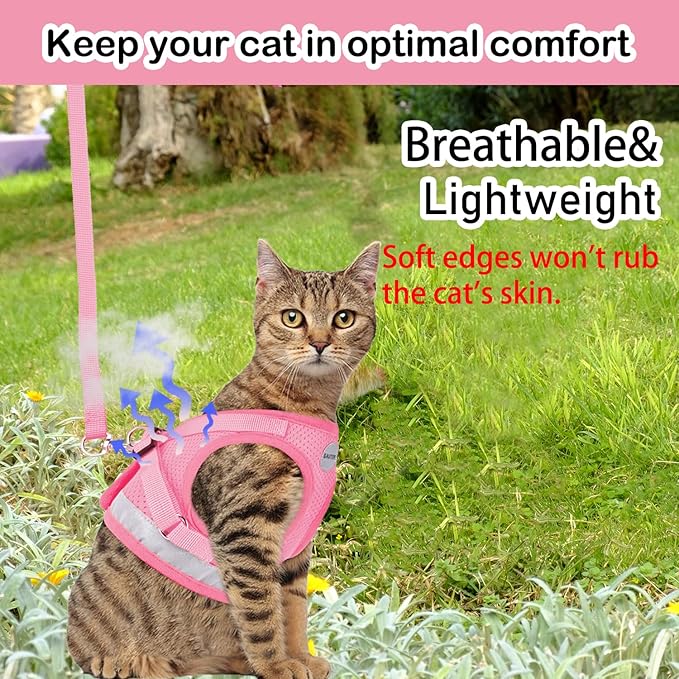 Cat Harnesses and Puppy Harness with Leashes Set, Escape Proof Cat Harness, Adjustable Reflective Soft Mesh Vest Fit Puppy Kitten Rabbit Ferrets's Outdoor Harness(pinkXL)