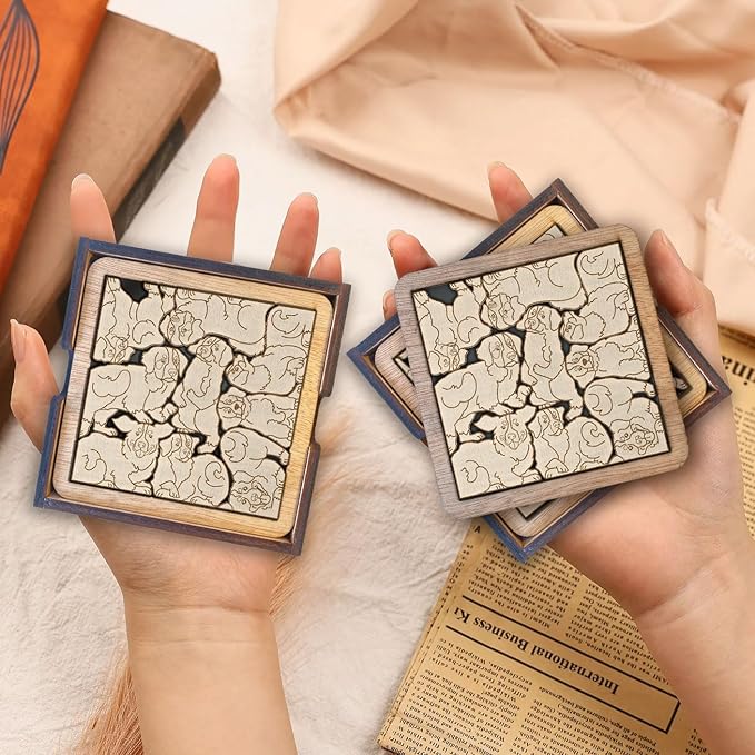 02 Bernese Moutain Dog Coaster - Bernese Moutain Dog Puzzle Wooden Coaster Set - Interlocking Jigsaw Drink Mats with Laser-Cut Design for Bernese Moutain Lovers