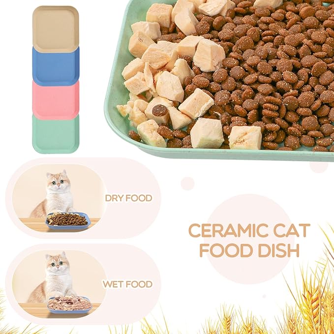8 Pieces Whisker Fatigue Cat Bowls, 6 Inch Shallow Cat Food Dish Wide Cat Wet Feeding Bowls, Wheat Straw Pet Plate for Kittens and Short Legged Cat