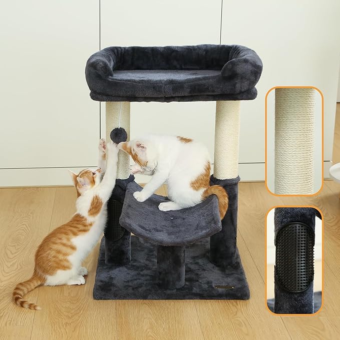 Cat Tree Tower for Indoor Cats Cat Scratching Post Made with 100% Natural Sisal Featuring Super Cozy Perch and Cat Platform for Kittens and Cats (Dark Grey)