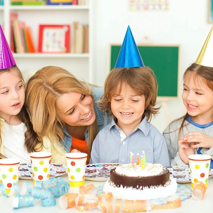 96 Pcs Cat Birthday Party Plates Napkins Forks Supplies Tableware Set Disposable Paper Cat Theme Decoration for Kids Birthday Party, Serves 24 Guests