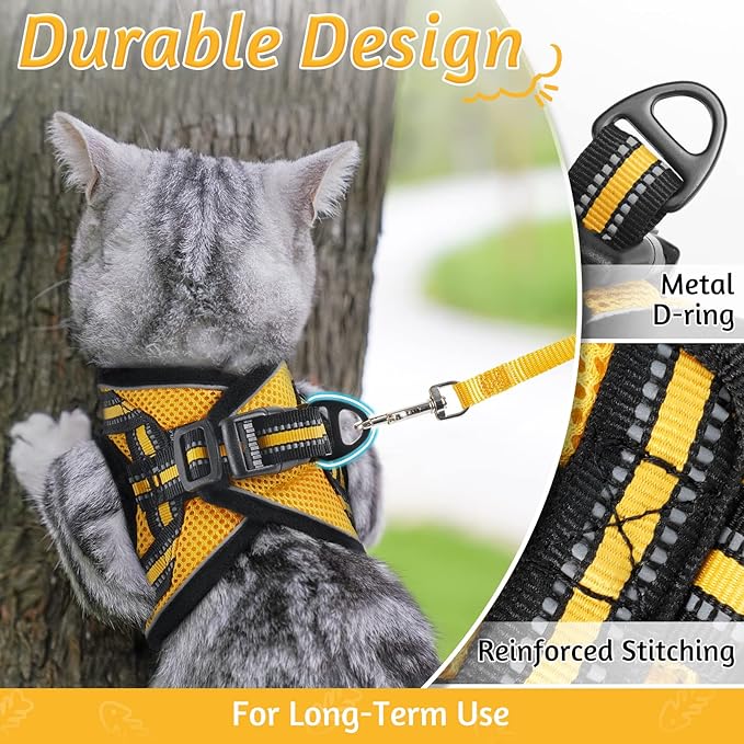 rabbitgoo Cat Harness and Leash Set for Walking Escape Proof, Adjustable Soft Kittens Vest with Reflective Strip for Cats, Comfortable Outdoor Vest, Lemon Yellow, M