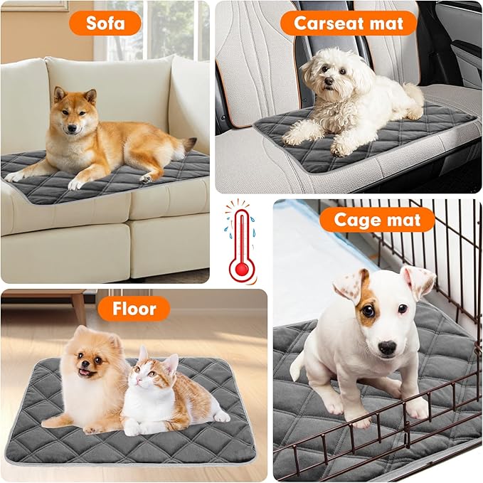 Vannon Self Heating Cat Mat Self Warming Dog Cat Bed Pad Heat Reflective Soft Dog Crate Pad Thermal Pet Mat for Outdoor Indoor Pets, Anti-Slip, Washable, Grey (S:18.9" x 27.6")