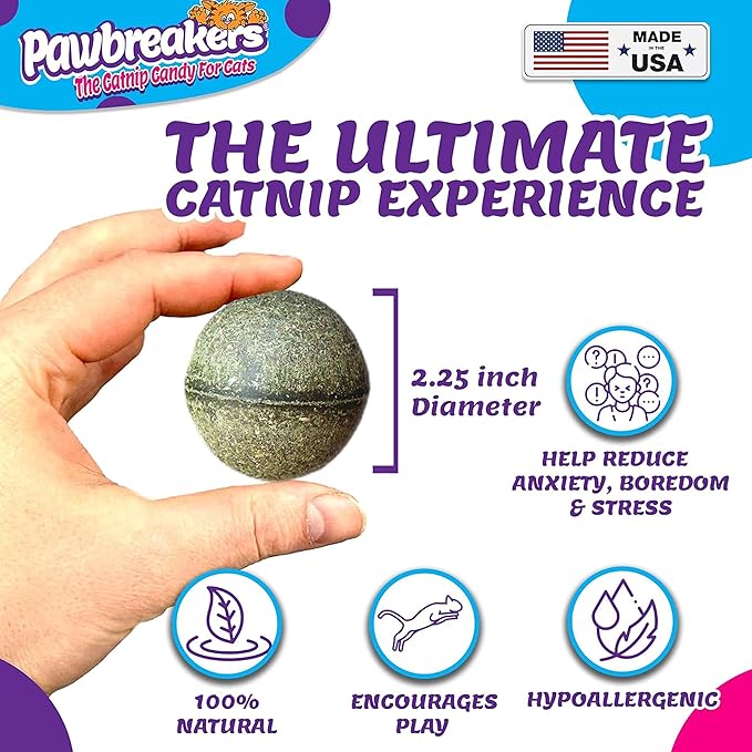1-MegaBonkas Catnip Ball - All Natural Cat Treats, Medical Grade Catnip Treat and Toy, Catnip for Cats, Safe & Digestible, Hypoallergenic & Vegan - 3 oz - 2.25 inches diameter, Made in USA