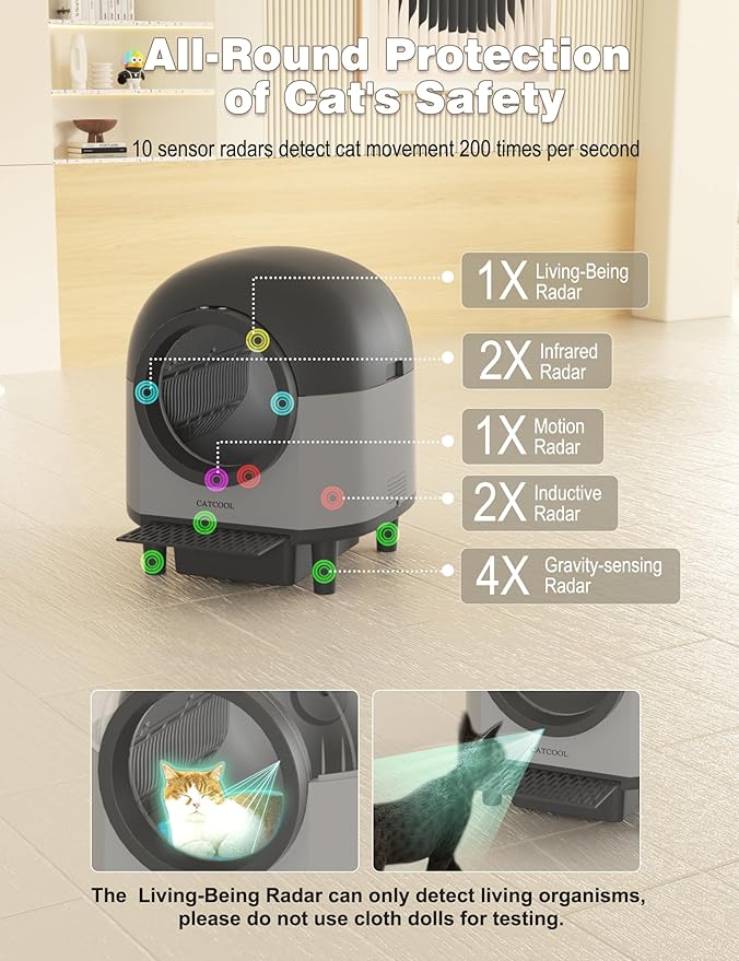 Automatic Cat Litter Box Self Cleaning,Smart Litter Box with 10 Safety Sensor Radars,100L Electric Cat Litter Box with Stairs for Multiple Cats,APP-Control,Advanced Odor Control OMCPET-Black