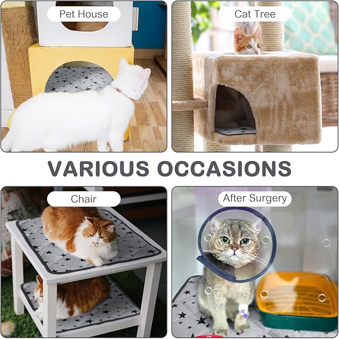 Self Warming Cat Bed Self Heating Dog Mat Star Pattern Warm Thermal Pet Pad Reflects Body Heat Washable Soft Puppy Crate Pad Anti Slip Kennel Mat Blanket for Indoor Pets (18 x 18 Inches)