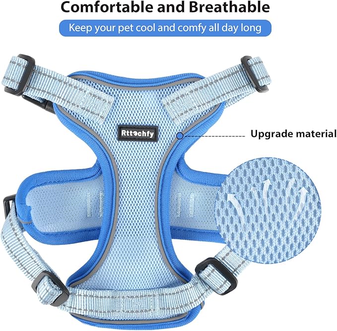Rttochfy Cat Harness and Leash Set, Adjustable and Reflective Cat Vest, Escape Proof Kitten Harness, Easy to Put on with 3 Buckles for Cats Walking and Traveling (Blue, S)