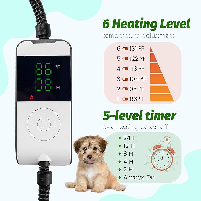 PatiencET Heated Dog Bed, 24'' x 35'' Temperature Adjustable Cat Dog Heating Pad with Timer Indoor, Pet Heating Pad for Cats Dogs, Cat Dog Warming Pad Bed with Metals Chew Resistant Cord