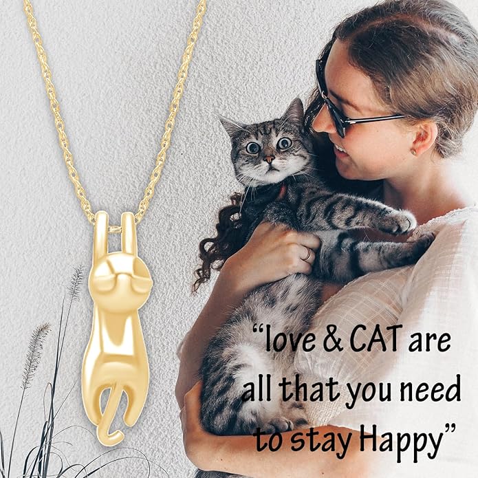 AFFY 925 Sterling Silver Cat Necklace for Women - Jewelry Gift for Cat Lovers - Flying Hanging Cat Pendant Collarbone Necklace