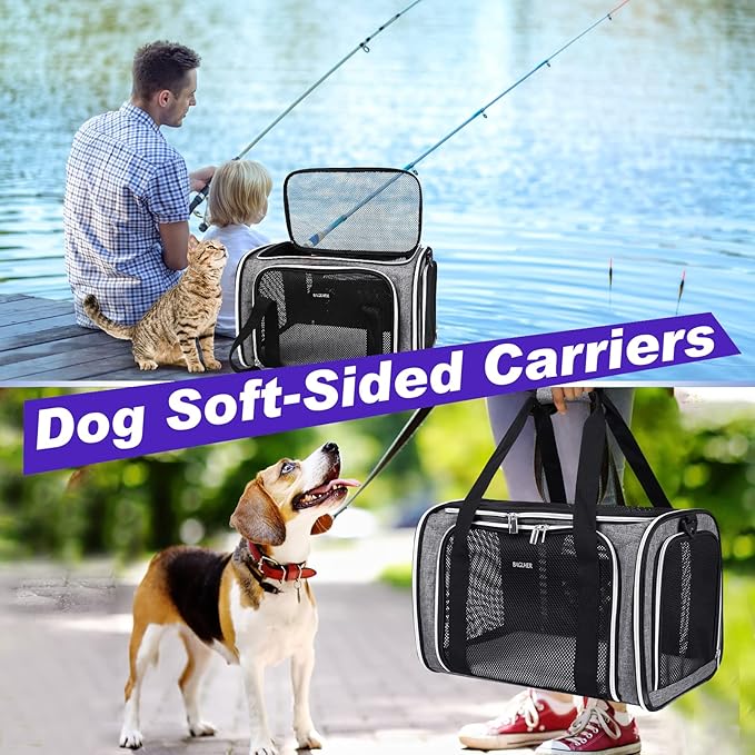 BAGLHER Pet Travel Carrier, Cat Carriers Dog Carrier for Small Medium Cats Dogs Puppies, Airline Approved Small Dog Carrier Soft Sided, Collapsible Puppy Carrier. Grey