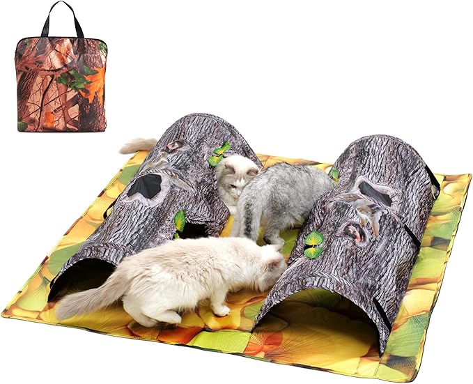 Play Rug for Cats, Super Large Activity Play Mat for Cat Indoor, Large 2 Way Collapsible Fun Interactive Training Toys Tube with Hole for Cats 43.3in x 47.2in 1PC