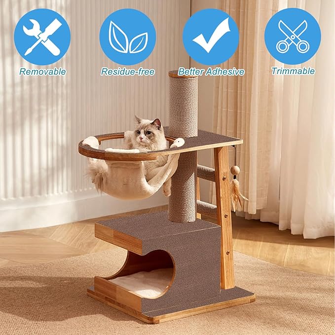 Trimmable Cat Scratching Post Carpet Covered 78.7”x15.8” Self-Adhesive Cat Tree Shelves Replacement Parts Mat Cat Scratcher for Cat Tree Shelf Steps Couch Furniture DIY Protector(Brown)