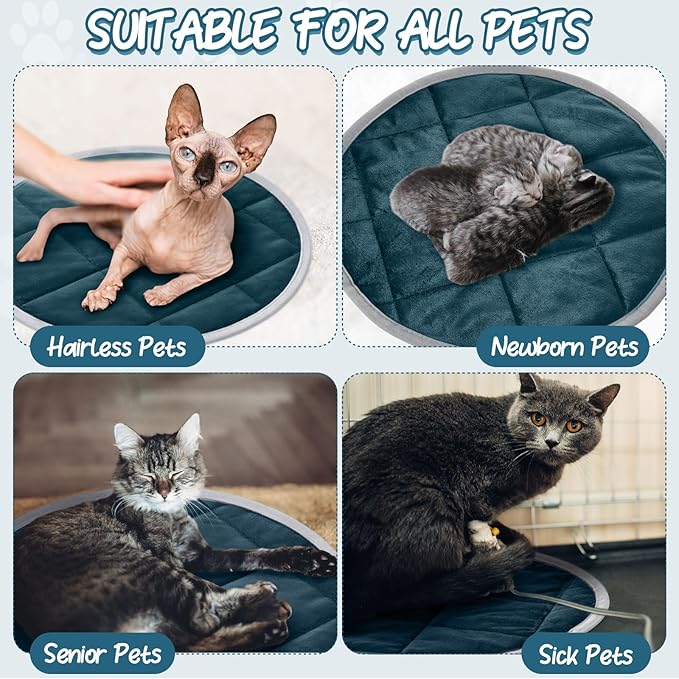 2 Pcs Cat Heating Pad Round 16 Inch Self Heating Cat Mat Washable Heated Cat Bed Anti Slip Cat Warming Pad Pet Bed Mat for Kennel Dog Crate Indoor Outdoor(Blue,16 Inch)