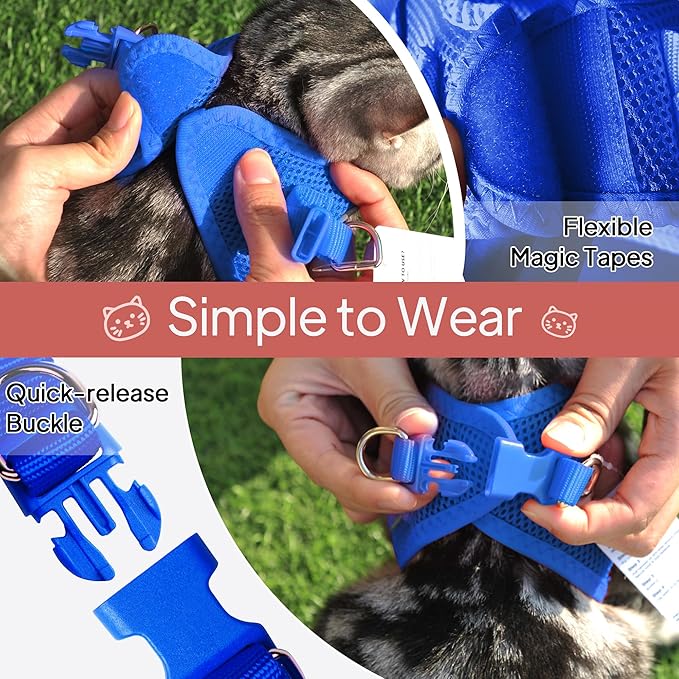 TwoEar Cat Harness Escape Proof, Soft Dog Vest Harness Adjustable, Breathable Mesh Step-in Puppy Walking Jacket Reflective Easy Control for Extral Small Pets for Outdoor Walking(XXXS, Blue)