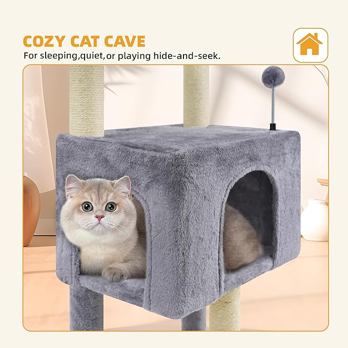 Fashion Design 43.3" Cat Trees with Cat Houses,Grey