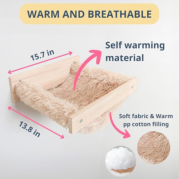 Wall Mounted Cat Wall Hammock with Toy, Self Warming Cat Wall Bed, Cat Shelf for Indoor and Outdoor Cats, Strong Cat Wall Toy, Ball Hanging Cat Hammock for Wall, Gift for Cat