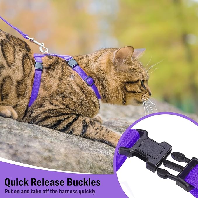 PUPTECK Adjustable Cat Harness and Leash Set Escape Proof Kitten Strap Collar for Walking Travel, Purple, M