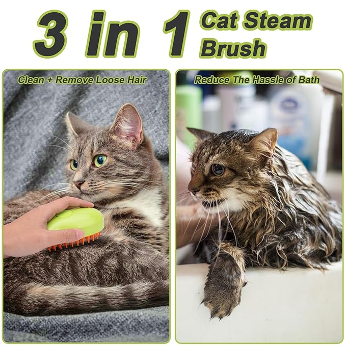 4-in-1 Self-Cleaning Steam Grooming Brush - Efficient Massage, Hair Removal, Tangle-Free Care for Cats and Dogs (Yellow)