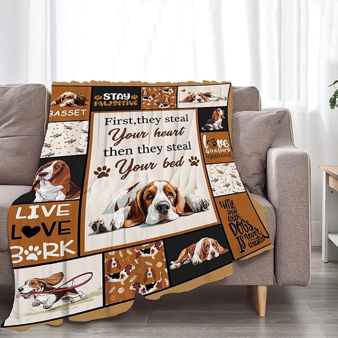 Basset Hound Blanket Ultra Soft Cozy Cute Dog Throw Blanket Fleece Fuzzy Plush Bedding Blanket Basset Hound Lovers Gifts for Women Girls Adults Couch Sofa 80"x60"