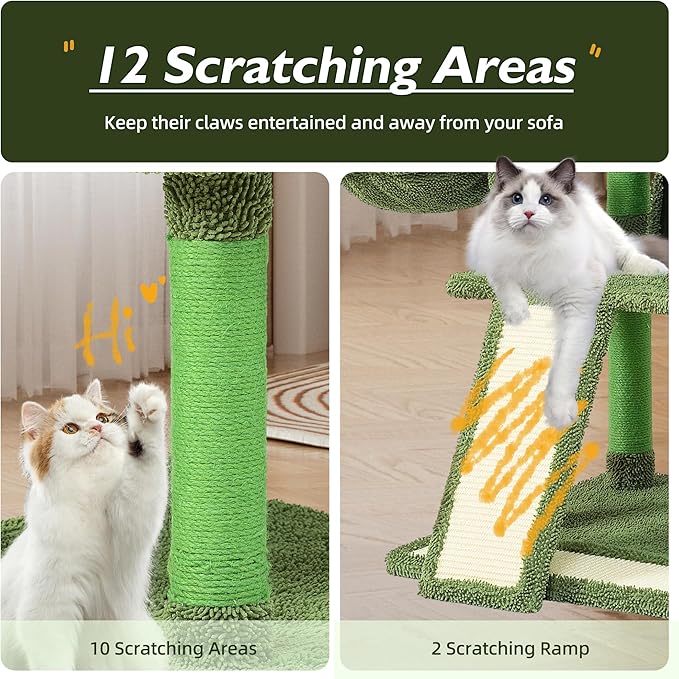 Mile High Life | Multi-Level Cat Tree Condo 58" for Large Cats | Hammock and Sisal Covered Scratching Post Tree for Kittens | Tall Cat Climbing Stand with Cute Hanging Ball & Toys for Play Houses