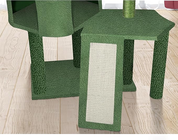 Wang Xin Four Layer Big Cat Tree with Huge Cat Condo and Two Hammocks Scratch Pad,Green