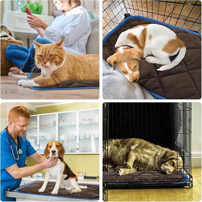 2pcs Self Heating Cat Mat, 16x20 Inch Self Heating Pet Pad Heat Reflective Soft Layer Warm Cat Bed Mat Non Skid Cat Thermal Pads for Cat Puppy Rabbit in Winter (Brown)