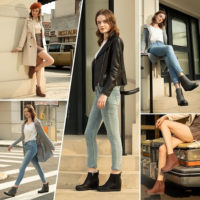 Athlefit Women's Wedge Boots Comfortable Ankle Wedge Booties