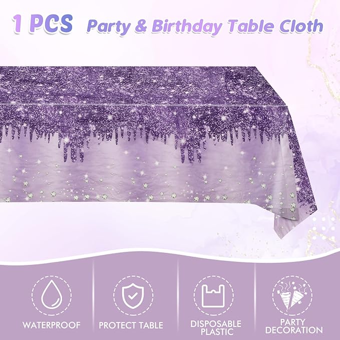 41Pcs Purple Birthday Party Decorations, Happy Birthday Party Tableware Includes 20 Paper Plates 20 Napkins and 1 Tablecloth, Purple Dinnerware for Women Girl Men Birthday Party Baby Shower Decoration