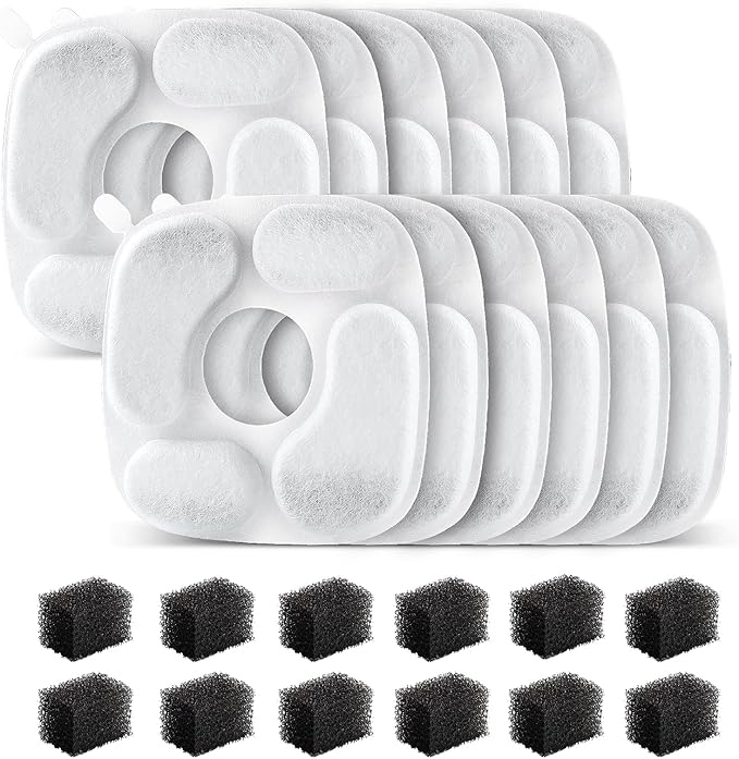 24 Pcs Cat Water Fountain Filter,12 Pack Filters & 12 Pack Pre-Filter Sponges, Compatible with 95oz/2.8L Pet Fountain