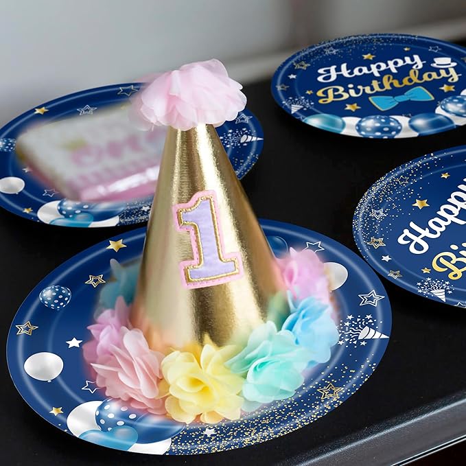 96 Pcs Blue Party Plates and Napkins Decorations Tableware Set Supplies Disposable Paper Dessert Birthday Table Dinnerware Favors Set, Serves 24 Guests