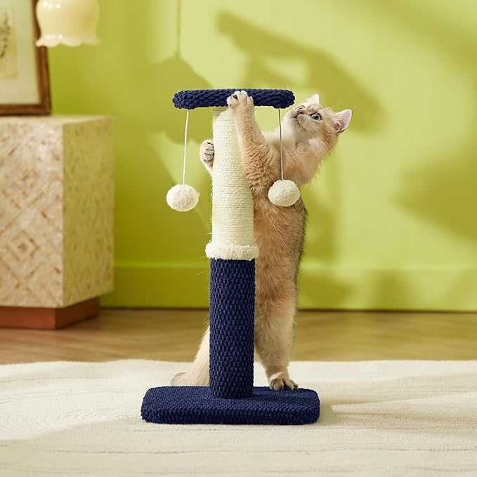 Lesure Cat Scratching Post for Indoor Cats - Highly Resistant Carpet Scratch Posts, Premium Sisal Rope Scratch Posts for Kittens, Sturdy Small Cat Scratch Pole with Hanging Ball, Blue(22.5 inch)