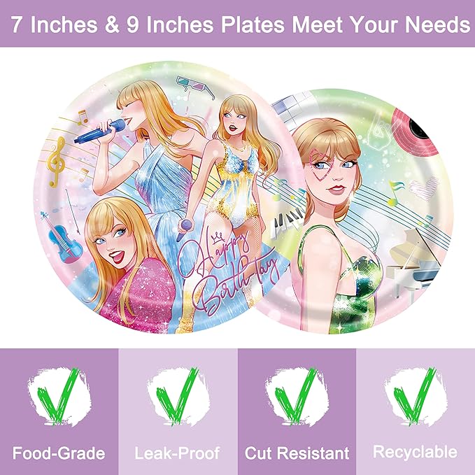 96 Pcs Birthday Plates and Napkins Party Supplies, Disposable Forks Paper Dessert Tableware Green Cartoon Decorations Table Dinnerware Favors Set, Serves 24