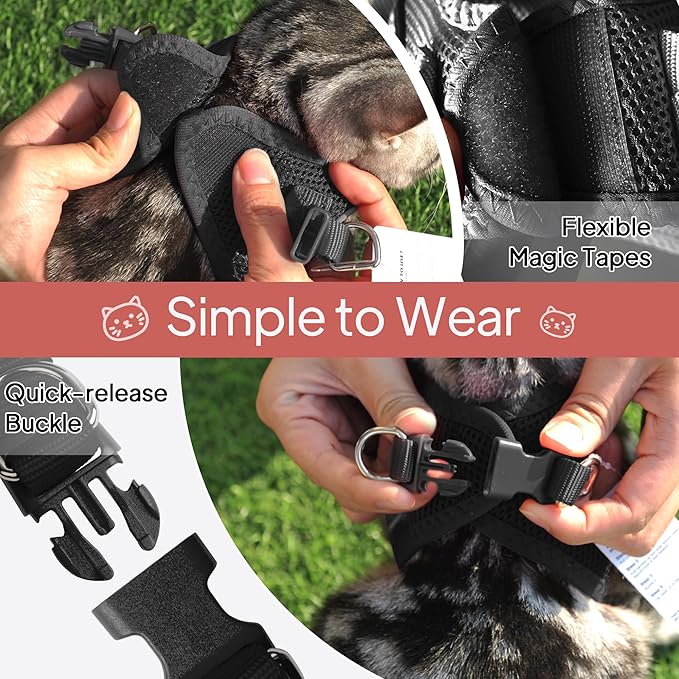 TwoEar Cat Harness Escape Proof, Soft Dog Vest Harness Adjustable, Breathable Mesh Step-in Puppy Walking Jacket Reflective Easy Control for Extral Small Pets for Outdoor Walking(XXXS, Black)