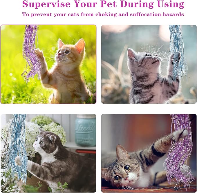 2PCS Cat Wand Toy, Interactive Cat Toy with Shiny Tassel and Loud Jingle Bell, Crystal Beaded Crown Cat Feather Replacements for Indoor Cats Kitten Play Chase Exercise, 26 Inch Long