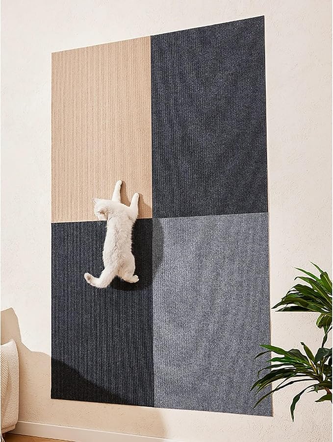 Trimmable Cat Scratching Mat, 78.74"x15.75" Cat Scratch Mat DIY Post Carpet Covered, Self-Adhesive Cat Tree Shelves Replacement Mat for Cat Wall Couch Furniture (Black)