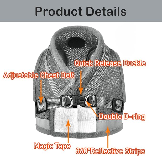 Cat Harnesses and Puppy Harness with Leashes Set, Escape Proof Cat Harness, Adjustable Reflective Soft Mesh Vest Fit Puppy Kitten Rabbit Ferrets's Outdoor Harness