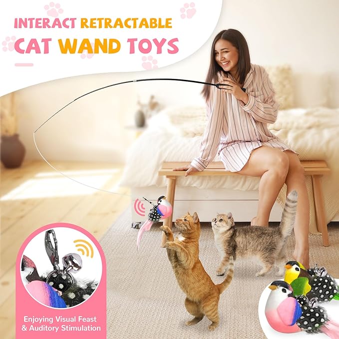 14pcs Cat Wand Toy Cute Bird Feather Cat Toys for Indoor Cats Worm Kitten Toys for Cat Colorful Self Play Hanging Cat Toys for Bored Indoor Adult Cats Interactive Cat Toy for Kitten