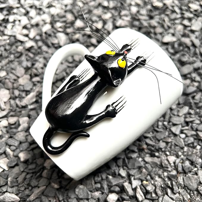 15 Oz Funny Black Cat 3D Ceramic Mug - Cat Coffee & Tea Cup - Birthday & for Cat Lovers