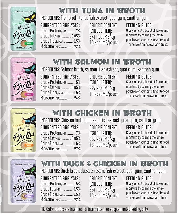 (2 Boxes) Tiki Cat Savory Broth, Grain Free Lickable Wet Food Treat, Add Moisture & Boost Flavor, 24 Pouches with 10ct pet Wipes