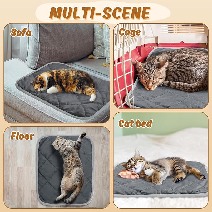 MEWTOGO 4 Pcs Self Warming Cat Bed Mat - 15.7X 19.7in Soft & Warm Self Heating Cat Pad, Washable Pet Bed Mats Reflect Body Heat with Non Slip Bottom for Indoor Cat Gifts