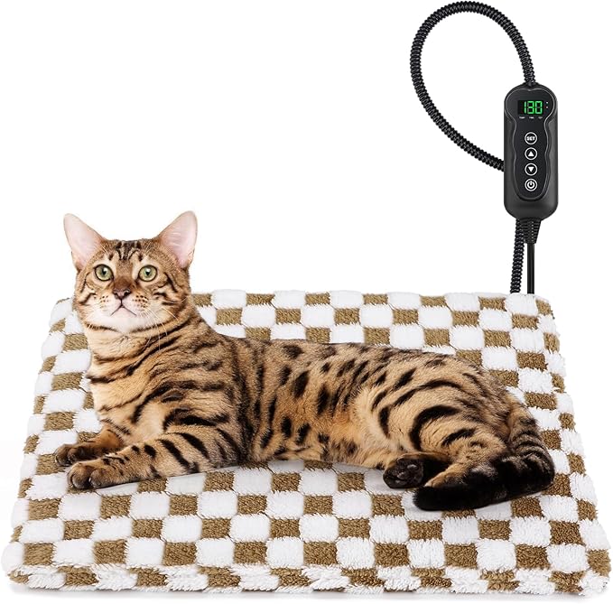 MIXJOY Heated Cat Bed, 11 Adjustable Temperature Cat Heating Pad Indoor with Timer, Pet Heating Pad for Cats Dogs, Electric Dog Heating Pad with Washable Cover, Heated Pet bed-18''x16'', Small