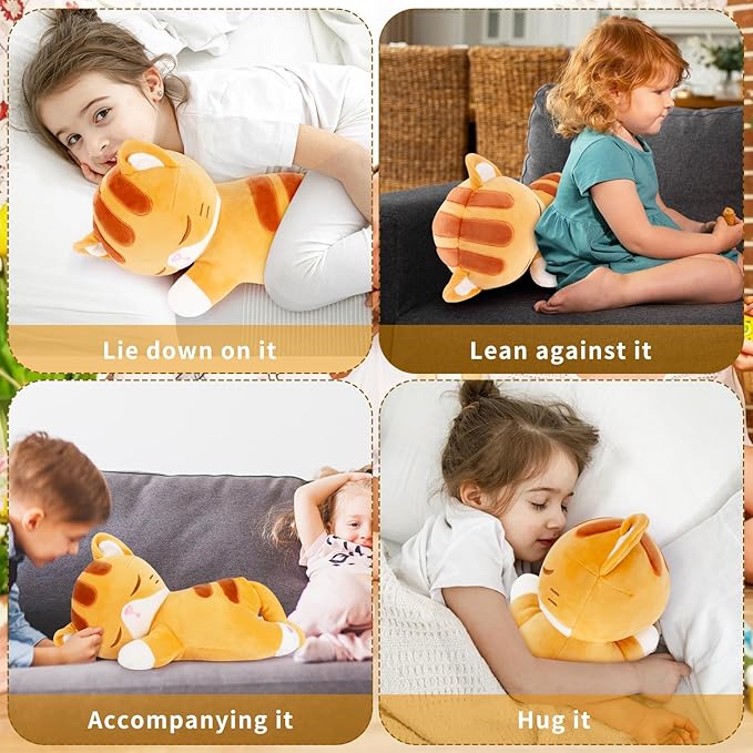 Achwishap Cat Stuffed Animal,Cat Plush Pillow,Soft Kitten Plush Kawaii Hugging Pillow,Cute Plush Toys Cuddle Plushie for Kids Adults Gifts Birthday(Orange Cat,14”)